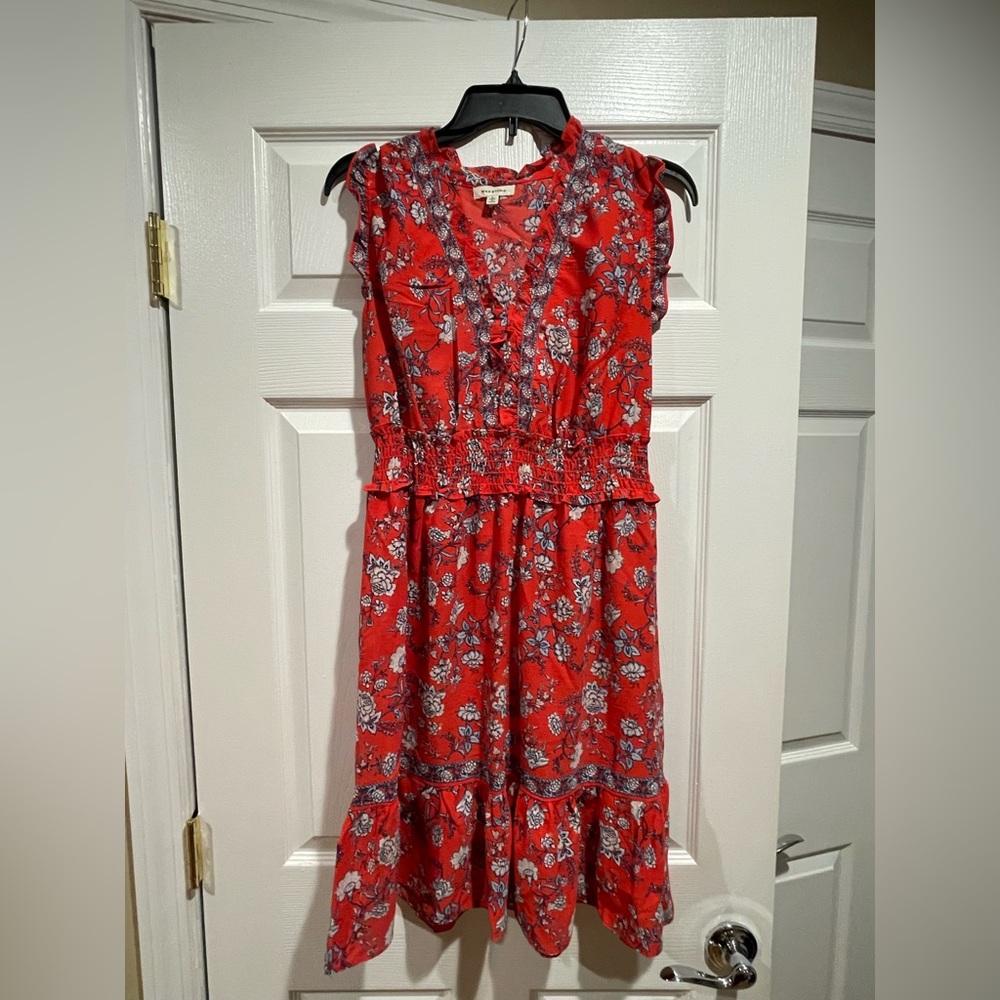 Max Studio Red Floral Ruffle Midi Dress L